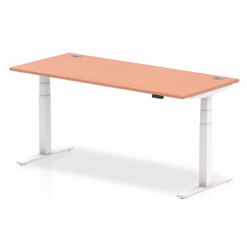 Dynamic Air 1800/800 Beech Height Adjustable Desk with Cable Ports with White Le