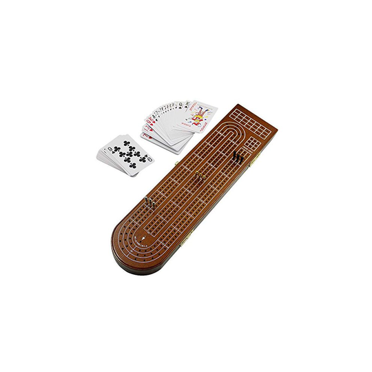 Juegoal Wood Cribbage Board Game Set 3 Tracks with Metal Pegs Cards Storage Area