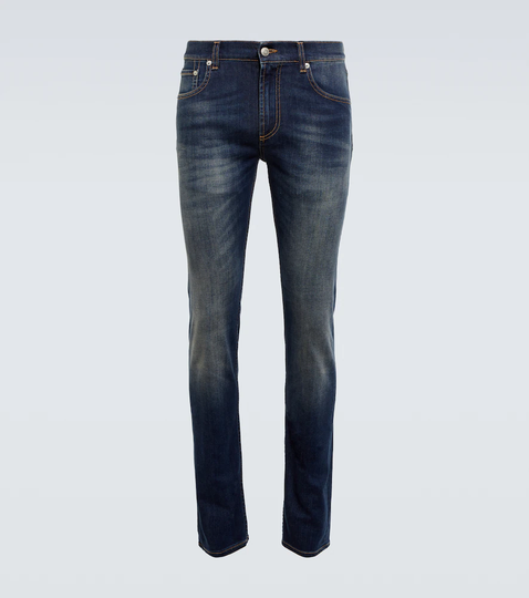 Graffiti embroidered slim jeans