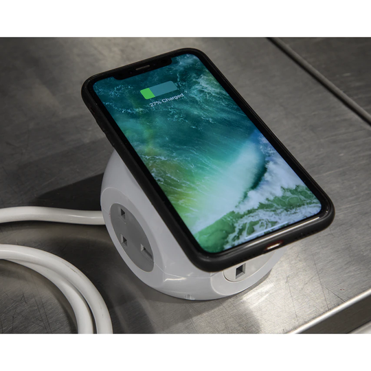 Sealey Extension Cable Cube 1.4M 3 x 230V + 3 x USB Sockets & Wireless Charging