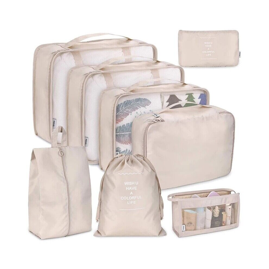 8Pcs Packing Cubes Travel Luggage Storage Organiser Compression Bags