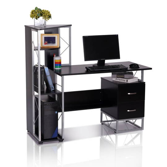 HOMCOM Computer PC Laptop Desk Table Shelf 2 Drawers Bookstore Black