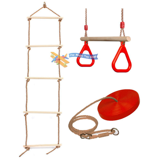 The Magic Toy Shop 3pc Outdoor Ladder, Trapeze & Swing Set | Kids' Garden Activity Set