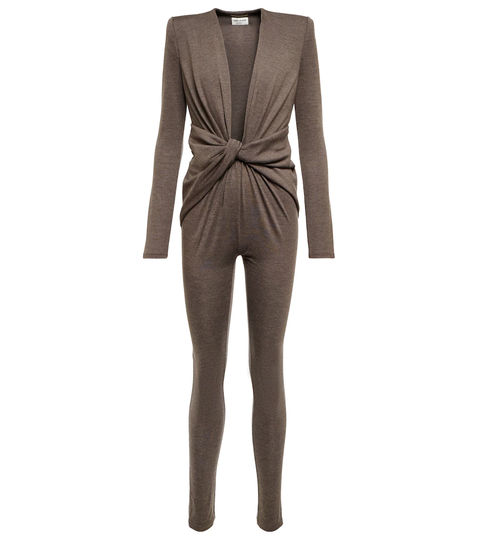 Wrap-detail wool jersey jumpsuit