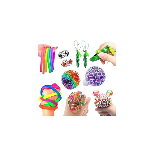 RichMoho Fidget Sensory Toys for Autism, ADHD - Including 1 Stress Relief Balls, 1 Monkey Stringy Balls 2 Soybean, 2 Flipped Chain and 4 Lar