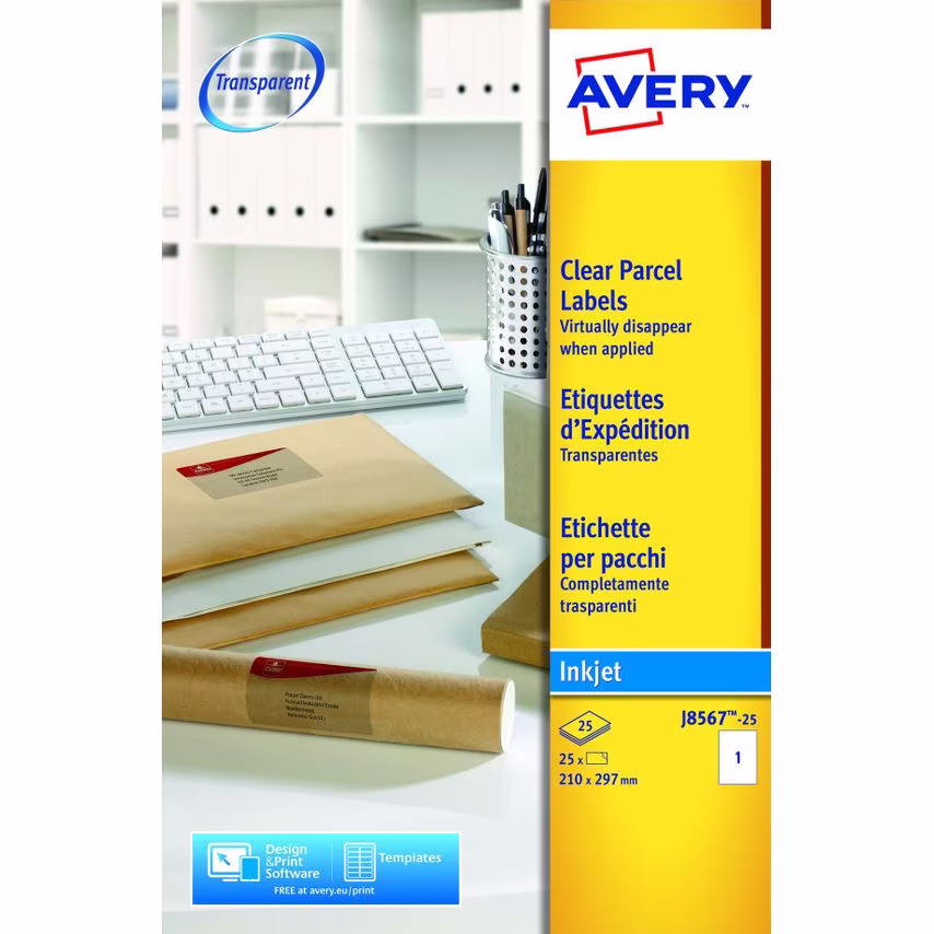 Avery Avery Inkjet Address Label 210x297mm 1 Per A4 Sheet Clear (Pack 25 Labels)