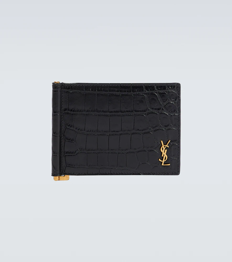 Croc-effect leather wallet with money clip