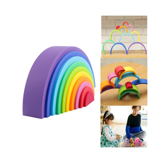 10PCS Rainbow Stacker Nesting Puzzle Blocks Tunnel Stacking Game Building Creative Color Shape Matching Jigsaw Learning Toy Early Development