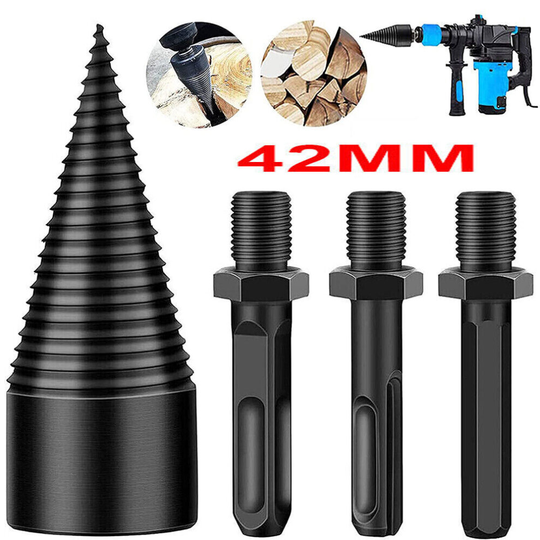 42MM Splitting Wood Cone Drill Bit Set Screw Cone Driver Log Splitter