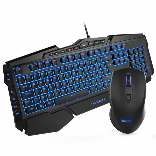 TeckNet Gaming Keyboard, Premium Kraken 7 LED Illuminated USB Wired Gaming Keyboard & Mouse Combo - Ultimate Adjustable Backlit Gamers Keypad UK...