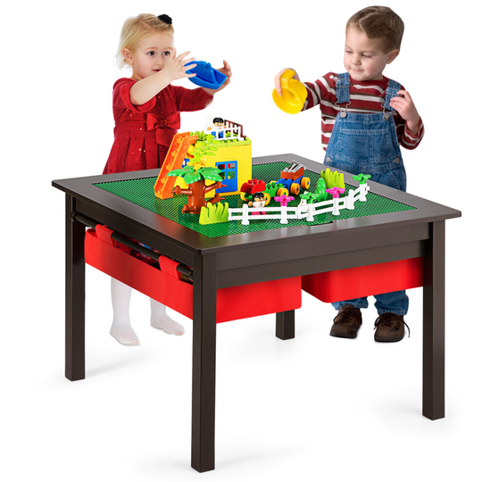 3-in-1 Kids Activity Table Building Block Table with Storage Drawers