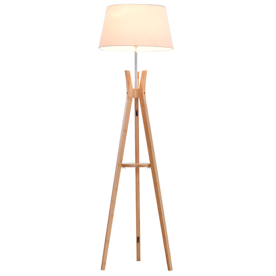 HOMCOM Tripod Floor Lamp Light E27 Base w/ Fabric Shade Storage Shelf