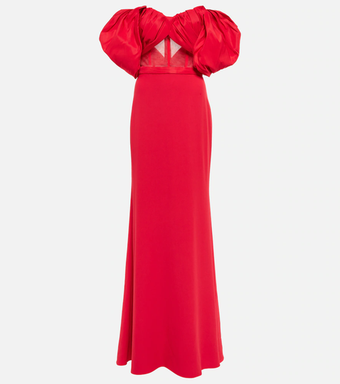 Off-shoulder pleated polyfaille gown