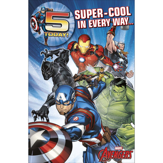 Marvel Avengers 5 Today & Badge 5th Birthday Greeting Card Disney Character Cards
