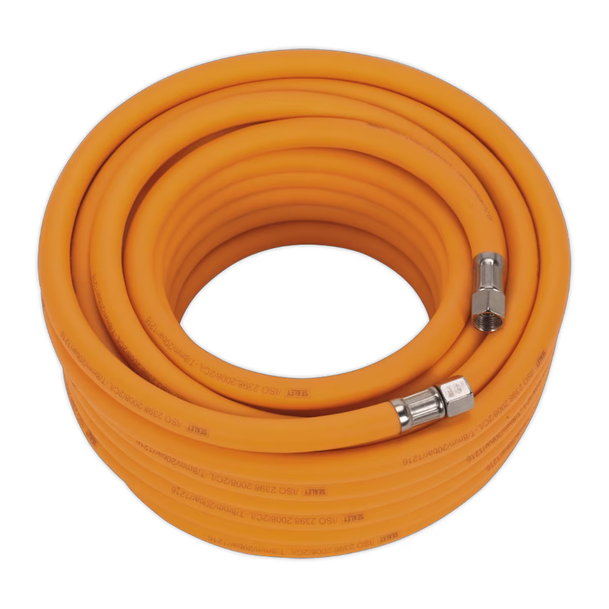 Sealey Air Hose 15m x 8mm Hybrid High Visibility with 1/4" BSP Unions