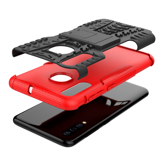 (Red) Slim Armour Shockproof Case Cover Stand + LCD Guard for Samsung Galaxy A50
