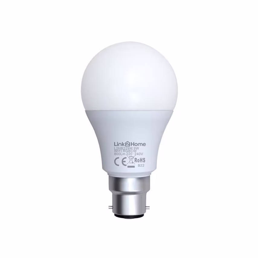 Link2Home Wi-Fi LED BC (B22) Opal GLS Dimmable Bulb, White + RGB 800 lm 9W LTHB2