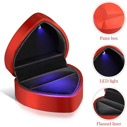 Luxury Ring Box,Velvet Wedding Ring Case Heart Shaped with LED Light