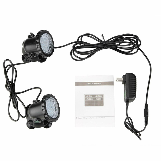 (2 Lights + 1 Remote) LED RGB Garden Pond Spotlight Submersible Light Aquarium Fountain Pool + Remote