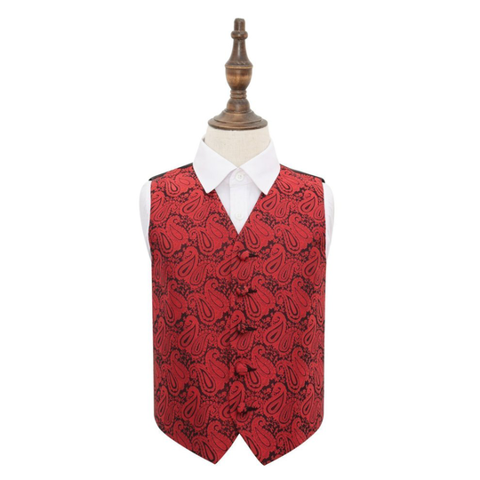 Black & Red Paisley Wedding Waistcoat for Boys 32'
