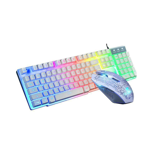(White) Gaming Keyboard & Mouse Set Rainbow LED USB Illuminated for PC Laptop Xbox PS4