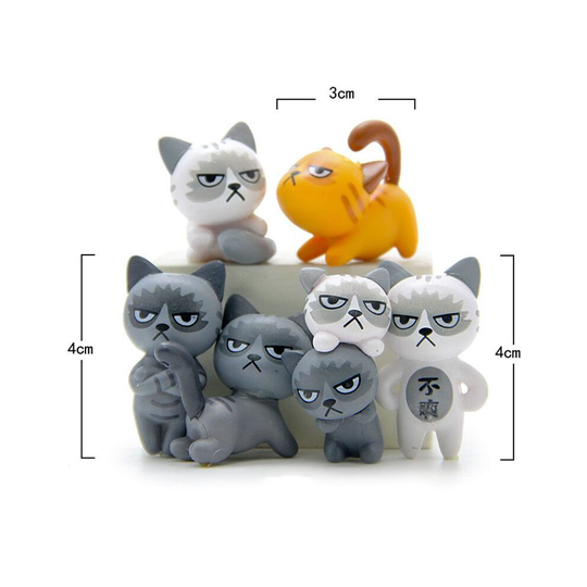 6Pcs Kawaii Zakka Unhappy Cat Doll Mini Figure Toy