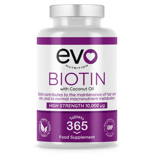 EVO Nutrition Extra Strong 10,000mcg Biotin - 365 Vegan Tablets