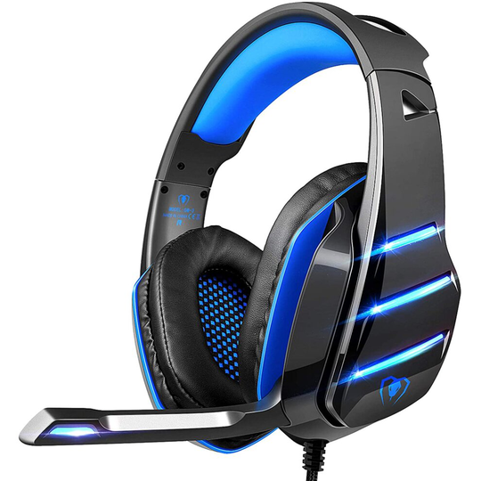 PS4 Gaming Headset with Mic,Beexcellent Newest Deep Bass Stereo Sound Over Ear Headphone with Noise Isolation LED Light for PC Laptop Tablet Mac(Blue)