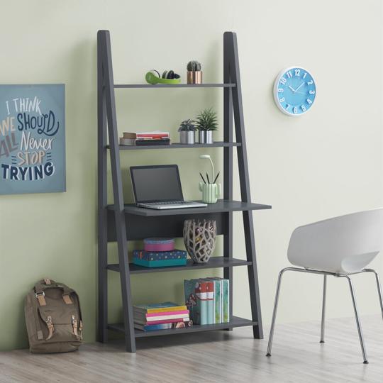 Riva Ladder Laptop Computer Desk Office Furniture Table Dark Grey