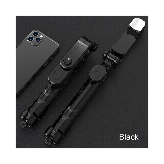 (Black) Portable Selfie Stick Phone Tripod + Bluetooth Remote & Fill Light Live Stream