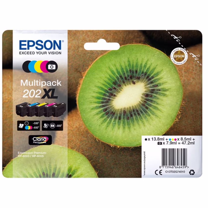 Epson Ink Low Volume 5-Colours 202XL Claria Premium Ink- you get 2