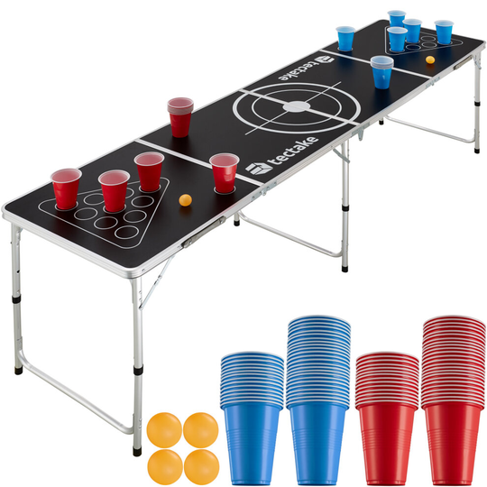 tectake Beer pong table Tijuana - drinking game, beer pong, plastic cups - black/white