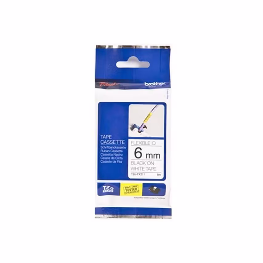 Brother Accessories Low TZEFX-211 Black on White Flexi Tape