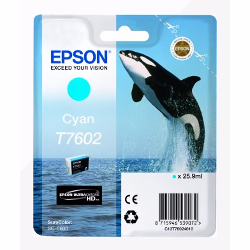 Epson Epson T7602 Killer Whale Cyan Standard Capacity Ink Cartridge 26ml - C13T7