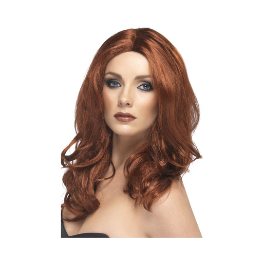 Superstar Wig, Auburn, Long, Wavy, With Skin Parting - wig superstar auburn long wavy fancy dress ladies accessory smiffys