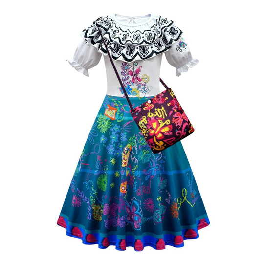 (9-10 Years, Waist-length skirt + crossbody bag) Magic Full House Encanto Mirabel Dress for Girls Cartoon Character Costume Outfit Fancy Dresses