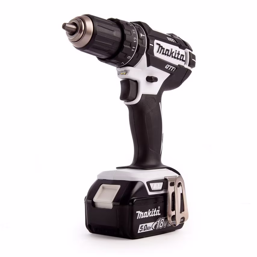 Makita DHP482RTWJ 18V LXT White Combi Drill (2 x 5.0AH Batteries) in Makpac Case