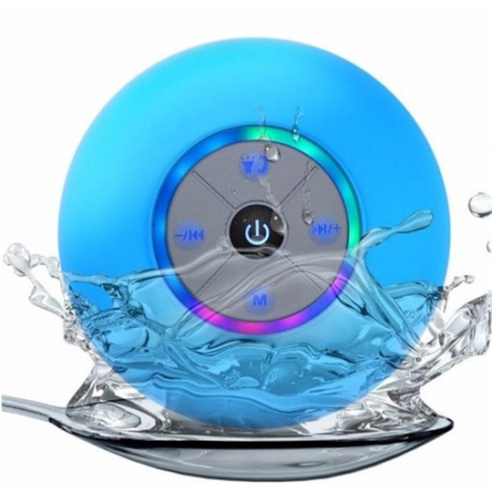 (BLUE) Wireless Bluetooth Speaker Waterproof Led Shower Speaker FM Radio TF Card