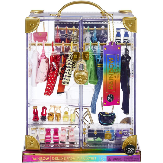Rainbow High 574323EUC Deluxe Closet Playset - 400 Combinations Portable Clear Acrylic Toy Closet-31+ Fashion Forward Pieces and Doll Clothing,