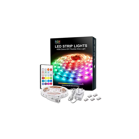 RGB LED Strip Light 5m, Bright 4096 DIY Colors Rope Lights with Memory Function, Self-Adhesive Colour Changing LED Strip Lights with Remote, 30mi