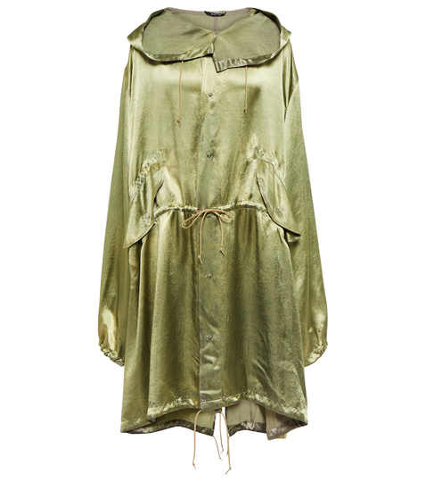 Hooded satin midi parka dress