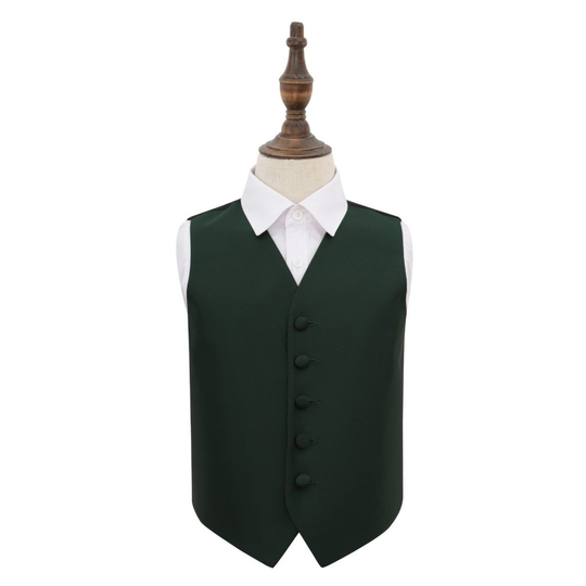 Dark Green Solid Check Wedding Waistcoat for Boys 28'