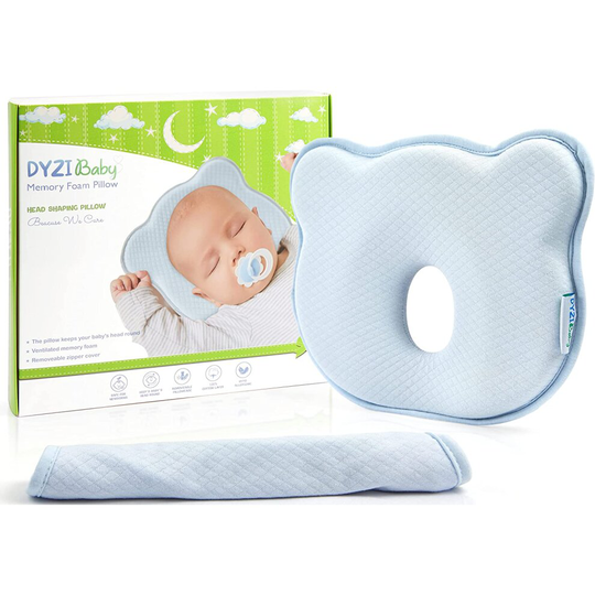 (Blue) DYZI BABY HEAD SHAPING PILLOW 3D MEMORY FOAM CUSHION, PREVENT FLAT HEAD SYNDROME