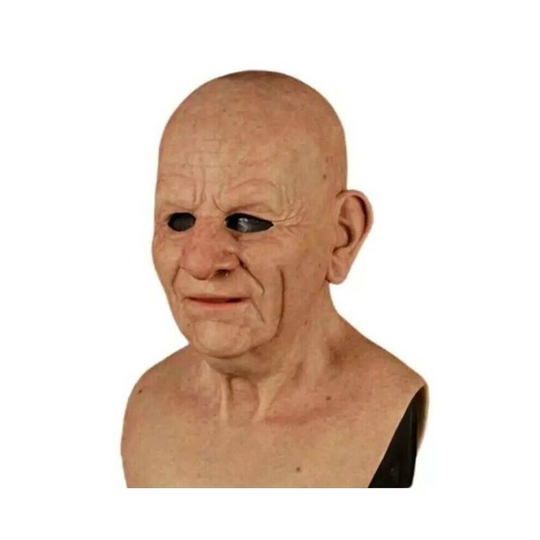 (A) Halloween Cosplay Bald Old Man Latex Full Face Masks Scary Facepiece Party Artificial Head Cover