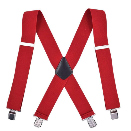 (Red, 50mm) Unisex Braces Plain Colour Wide Heavy Duty Adjustable Suspender