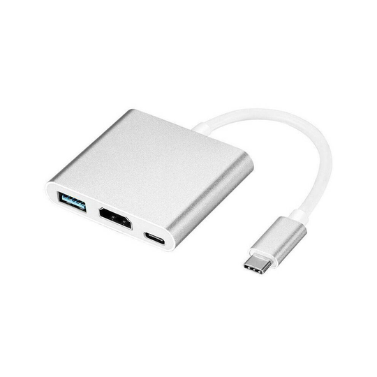 (Silver) Type C to USB-C 4K HDMI USB 3.0 3 in 1 Hub Adapter Cable For Apple Macbook Tools