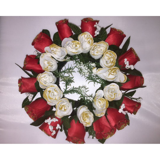 Red & White Rose Memorial Wreath open