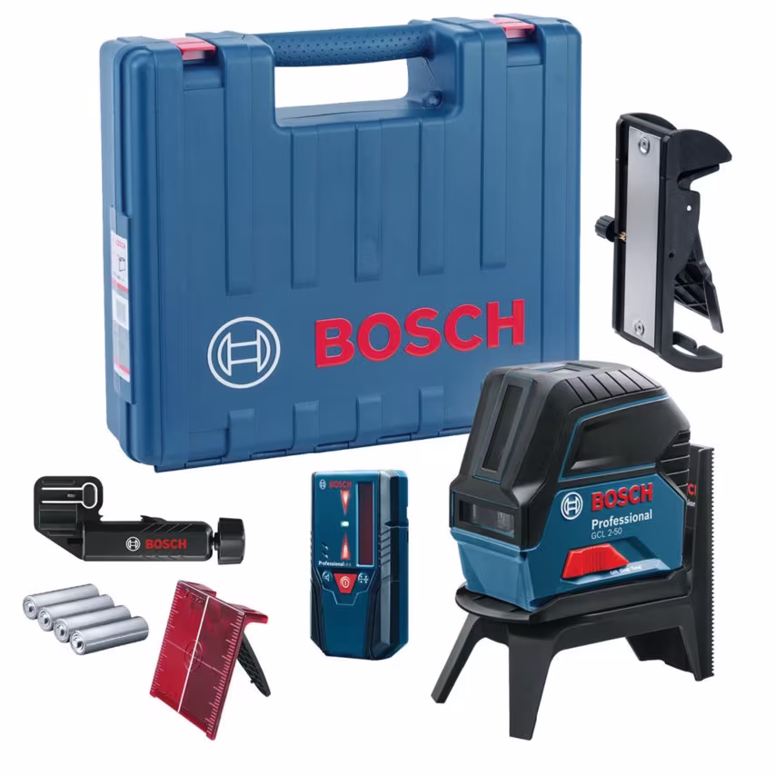 Bosch GCL 2-50 Self Levelling Cross Line & Point Laser with LR6 Laser Receiver w