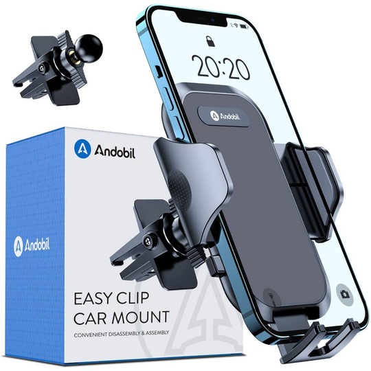 andobil Car Phone Holder, [Military Sturdy Clips Firmly Grip & Never Slip] Ultra Stable Car Vent Phone Mount, Universal Car Cell Phone Holder Compatib