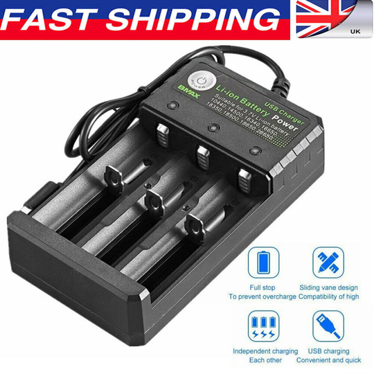 Smart Charger For 18650 3.7V Rechargeable Li-ion Battery Lithium 3Slot